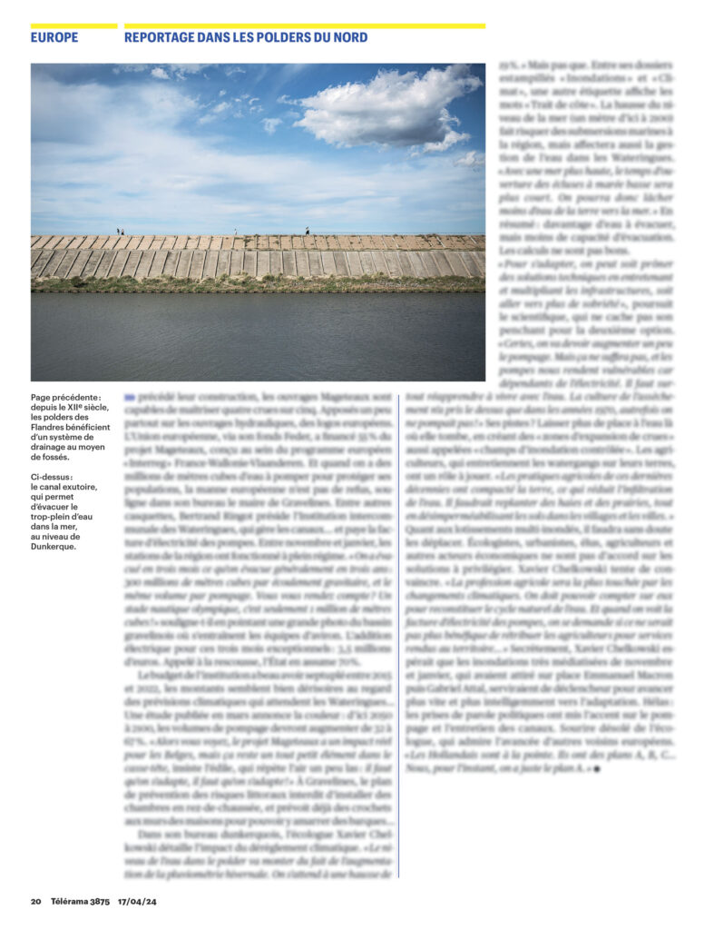 Parution de Richard Baron / Light Motiv pour l'article "Ces Flandres qui gardent la tête hors de l'eau" par Elise Racque dans le numéro 3875 de Télérama