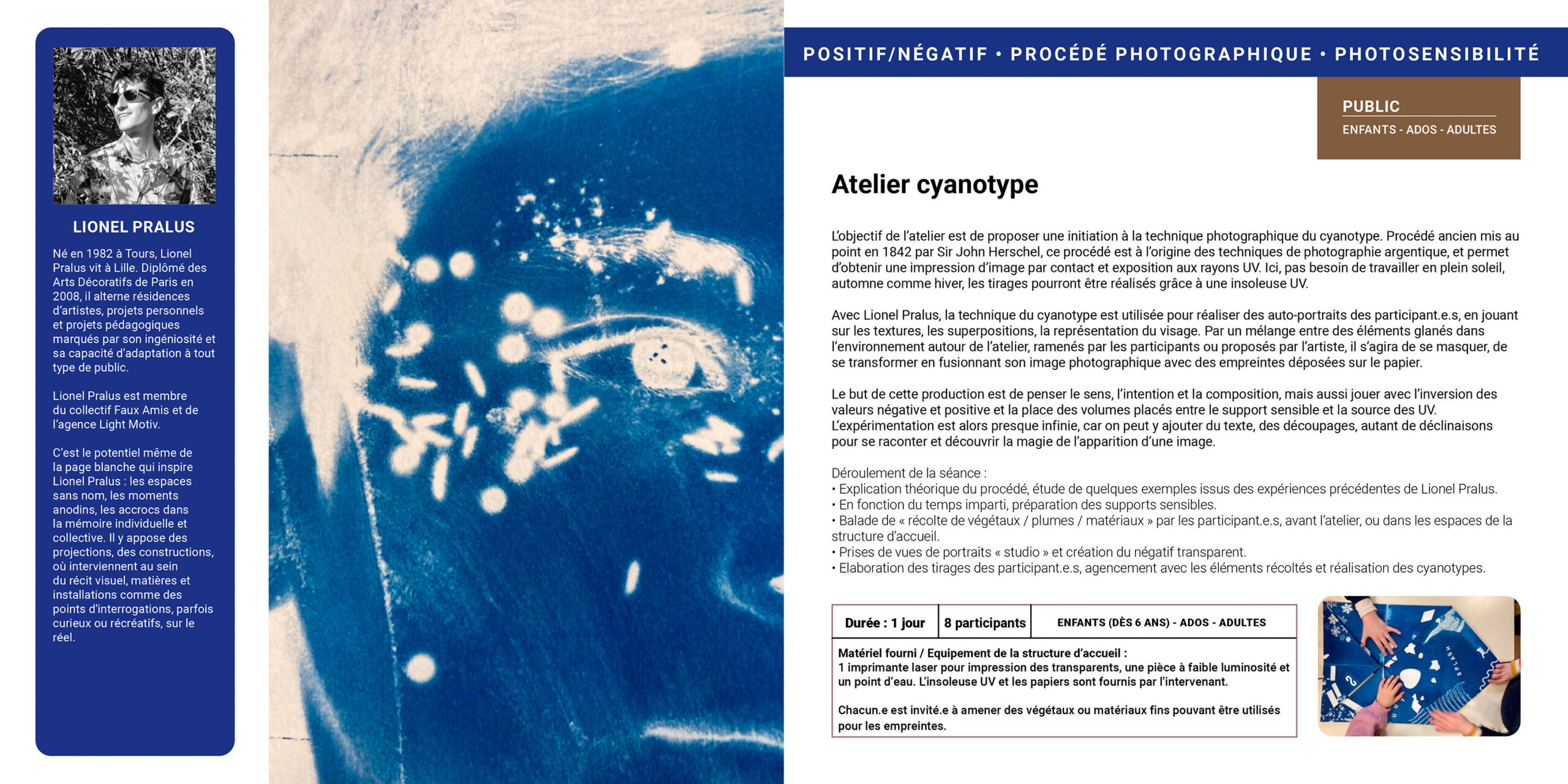 Atelier Cyanotype de Lionel Pralus - catalogue d'ateliers photographiques par Light Motiv